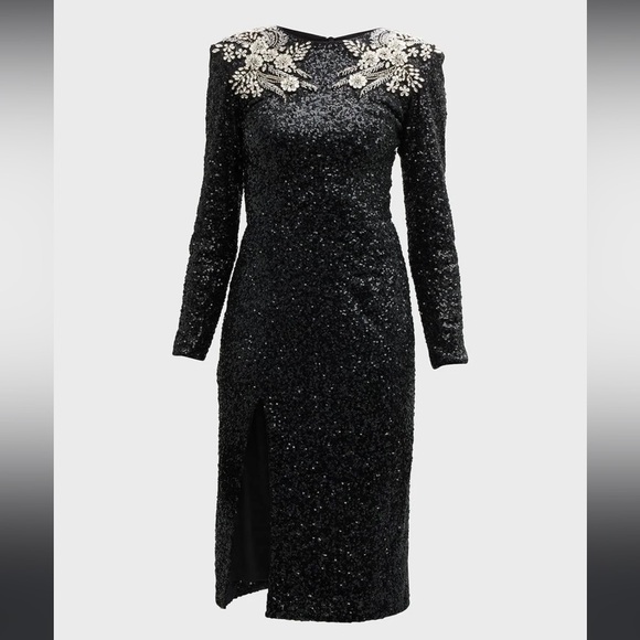 Helsi Frida Floral Rhinestone Sequin Midi Dress In Black NWT Small - Picture 9 of 11